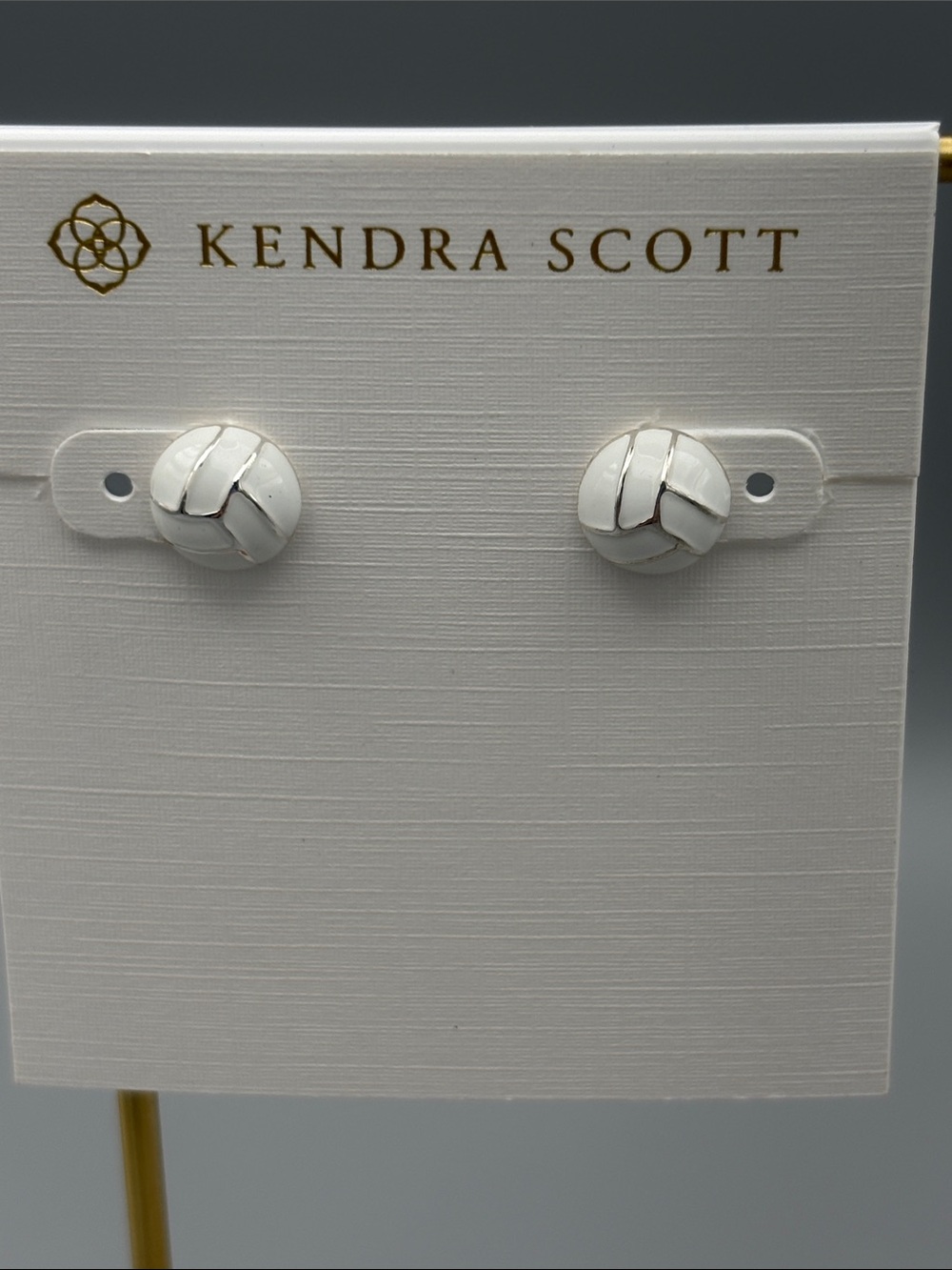 Kendra Scott White and Silvertone Volleyball Stud Earrings